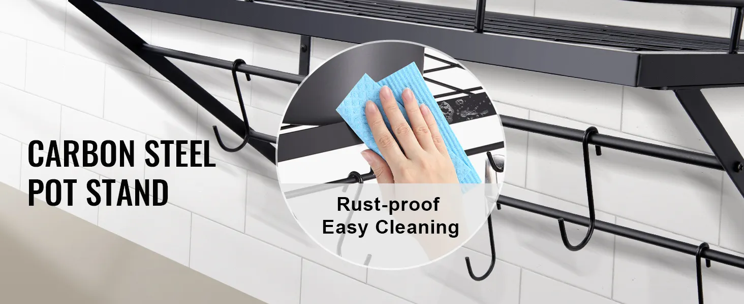 carbon steel pot stand with hooks, rust-proof and easy to clean.