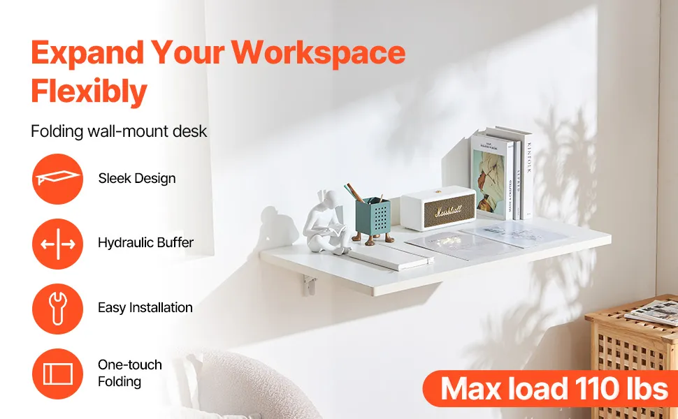 VEVOR wall mounted folding table saves space and offers a neat, functional workspace for tools and storage.