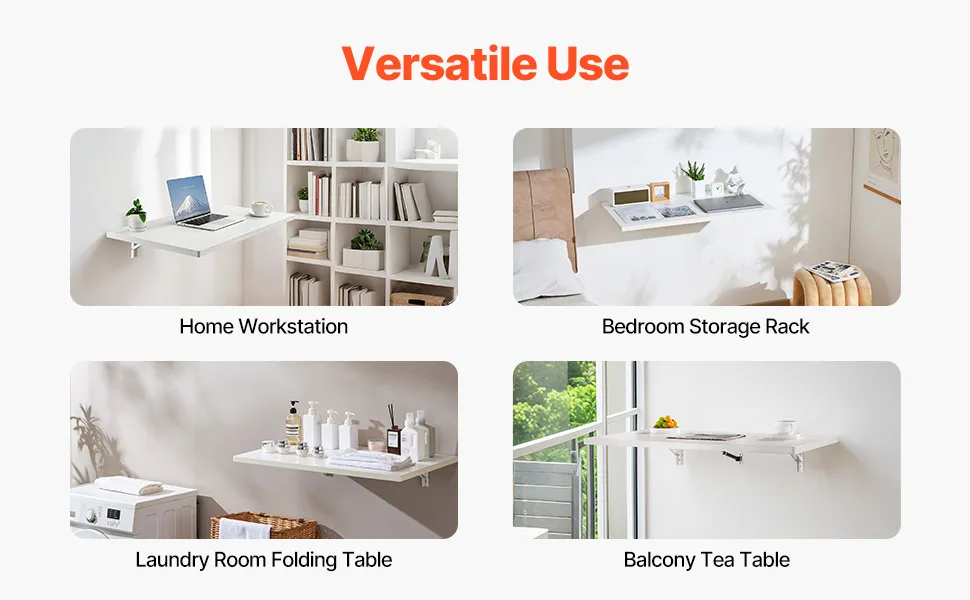 Mesa plegable de pared VEVOR para garaje, espacio de trabajo, suministros de baño, cosméticos y escritorio de dormitorio.