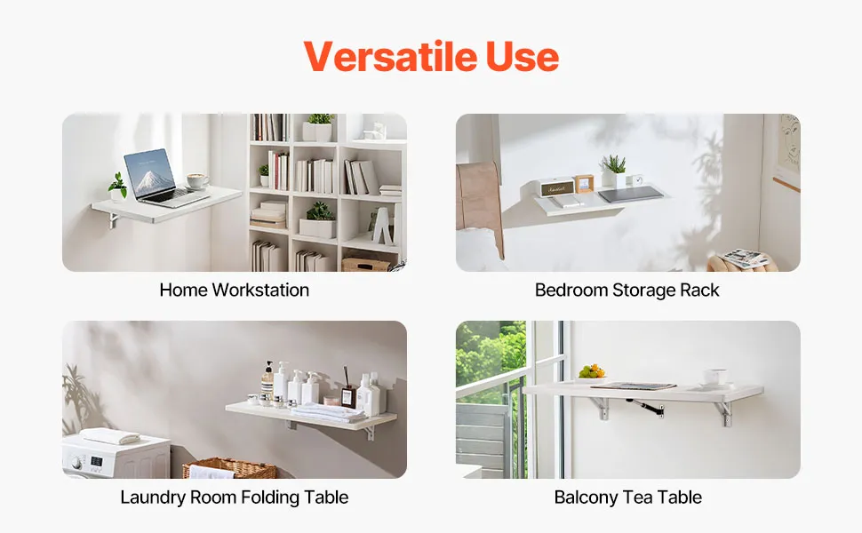 VEVOR opvouwbare wandtafel voor garage, werkruimte, badkamerbenodigdheden, cosmetica en slaapkamerbureau.