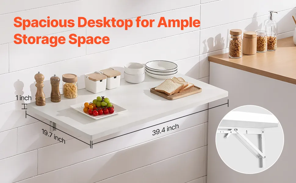 VEVOR wall mounted folding table for organizing tools, laptop, and blueprints, supporting up to 110 lbs.