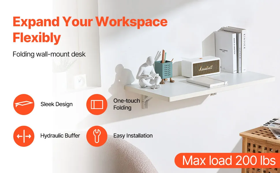 VEVOR wall mounted folding table in workspace, showcasing storage options and neat, practical design.