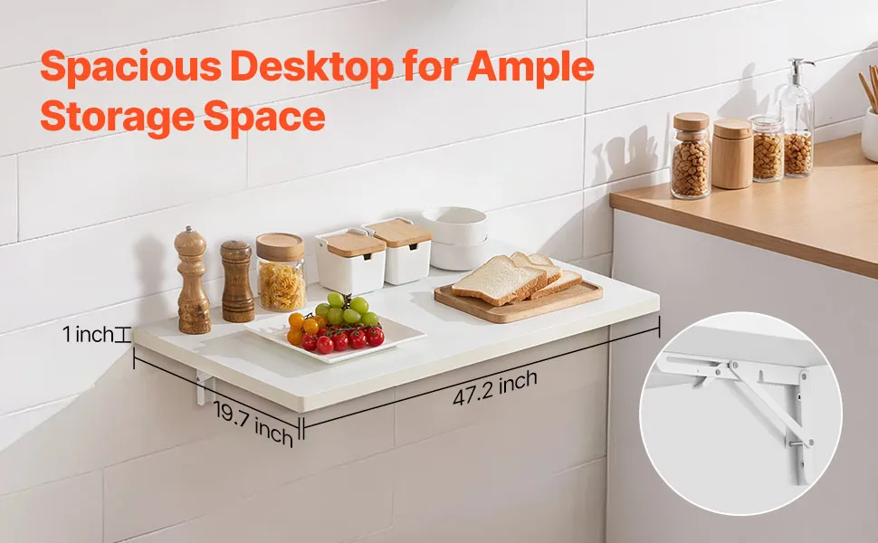 VEVOR wall mounted folding table with 200 lbs capacity for organizing tools and work essentials.