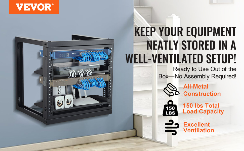 VEVOR 9U Wall Mount Rack 150 lbs/68.04 kg Open Frame Server