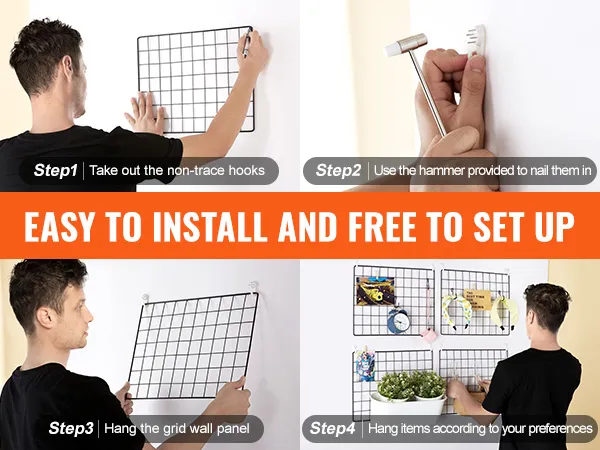 easy to install VEVOR grid wall panels with hooks for organizing accessories and plants.