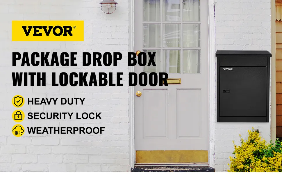 VEVOR parcel drop box with lockable door, heavy duty, security lock, weatherproof.