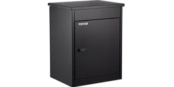 black VEVOR parcel drop box with lockable front door, sleek and secure design.