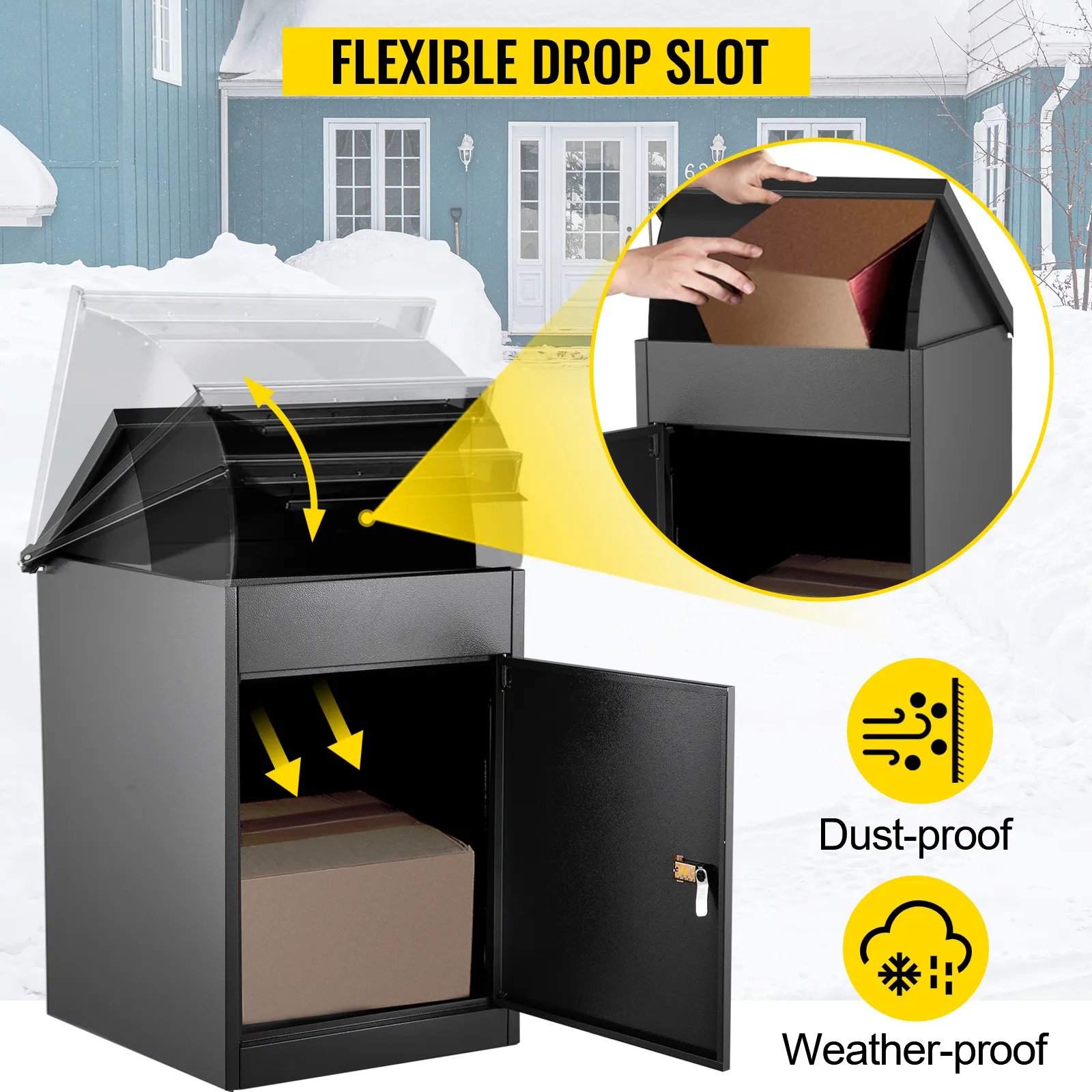 VEVOR parcel drop box with flexible slot, dust-proof and weather-proof features.
