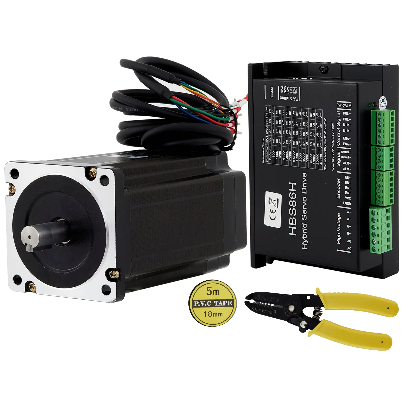 Servomotor paso a paso VEVOR nema34, variador hbs86h, pelacables, cinta de pvc.