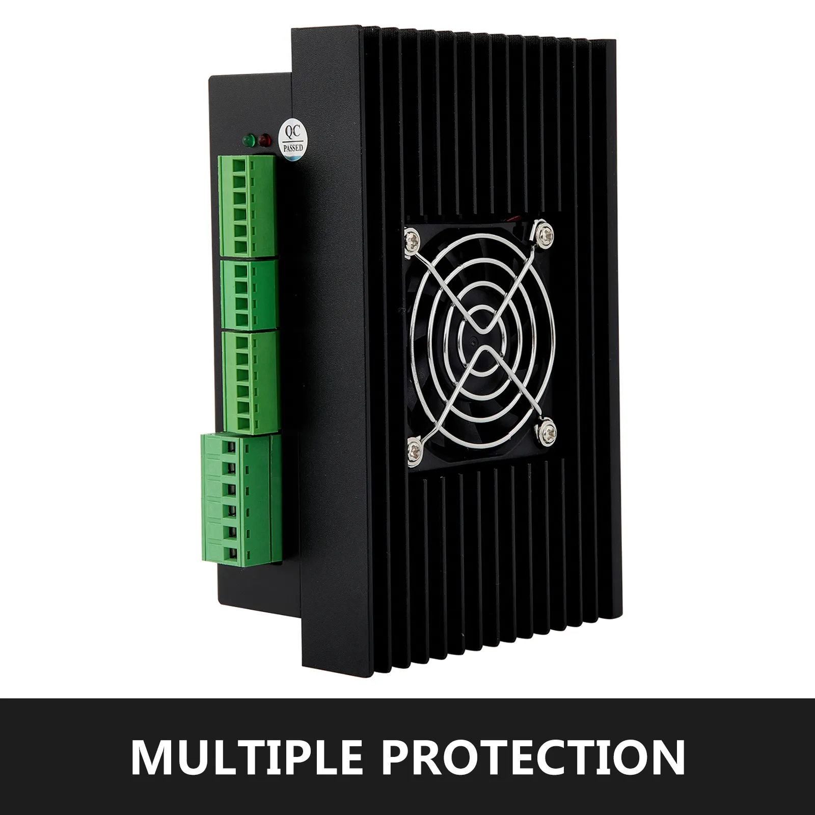 Controlador de servomotor paso a paso VEVOR nema34 con carcasa protectora y conectores verdes.
