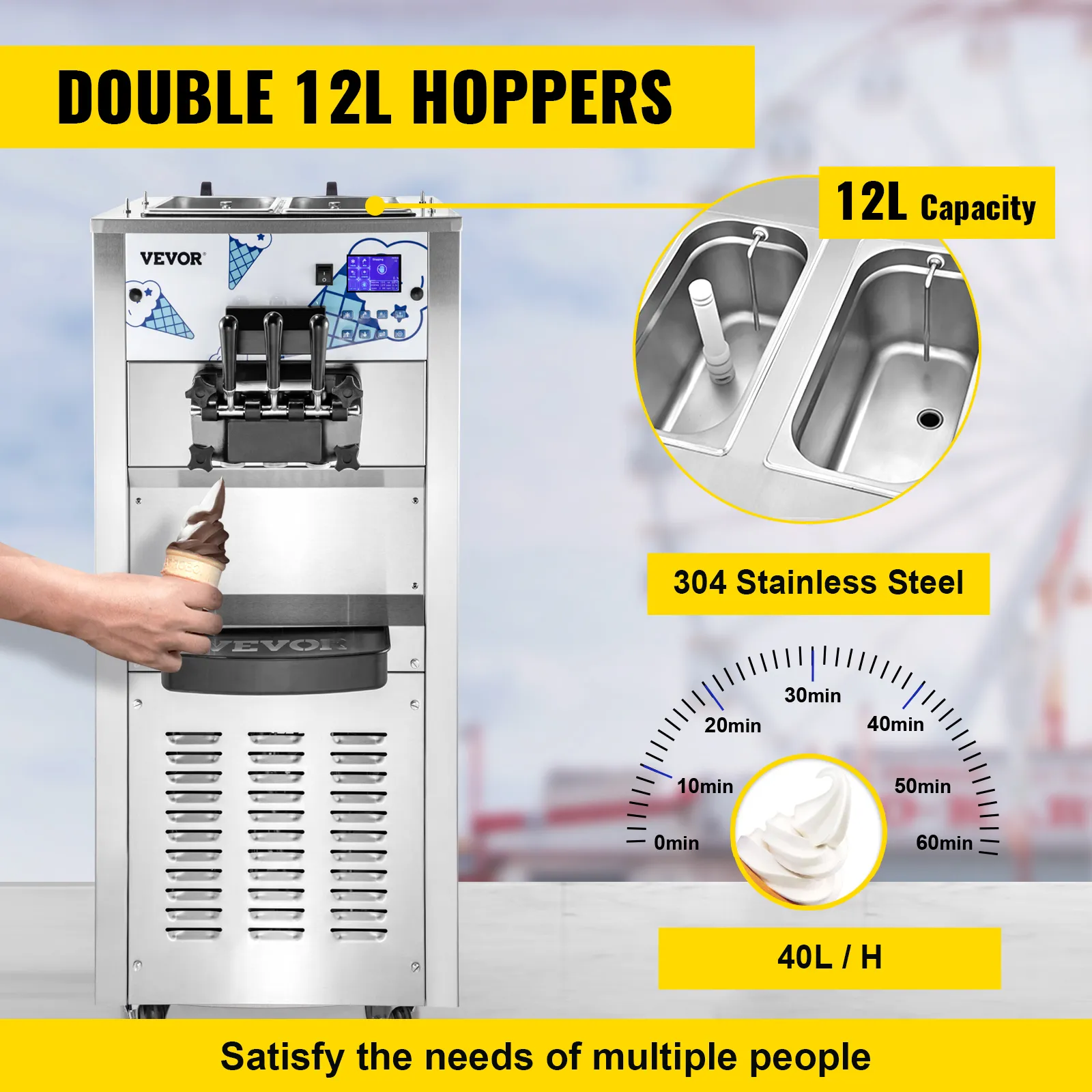 Máquina de helados comercial VEVOR con tolva doble de 12l y cuerpo de acero inoxidable.