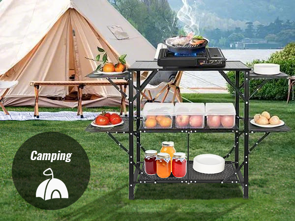 VEVOR Camping Kitchen Table, One-piece Folding Portable Cook