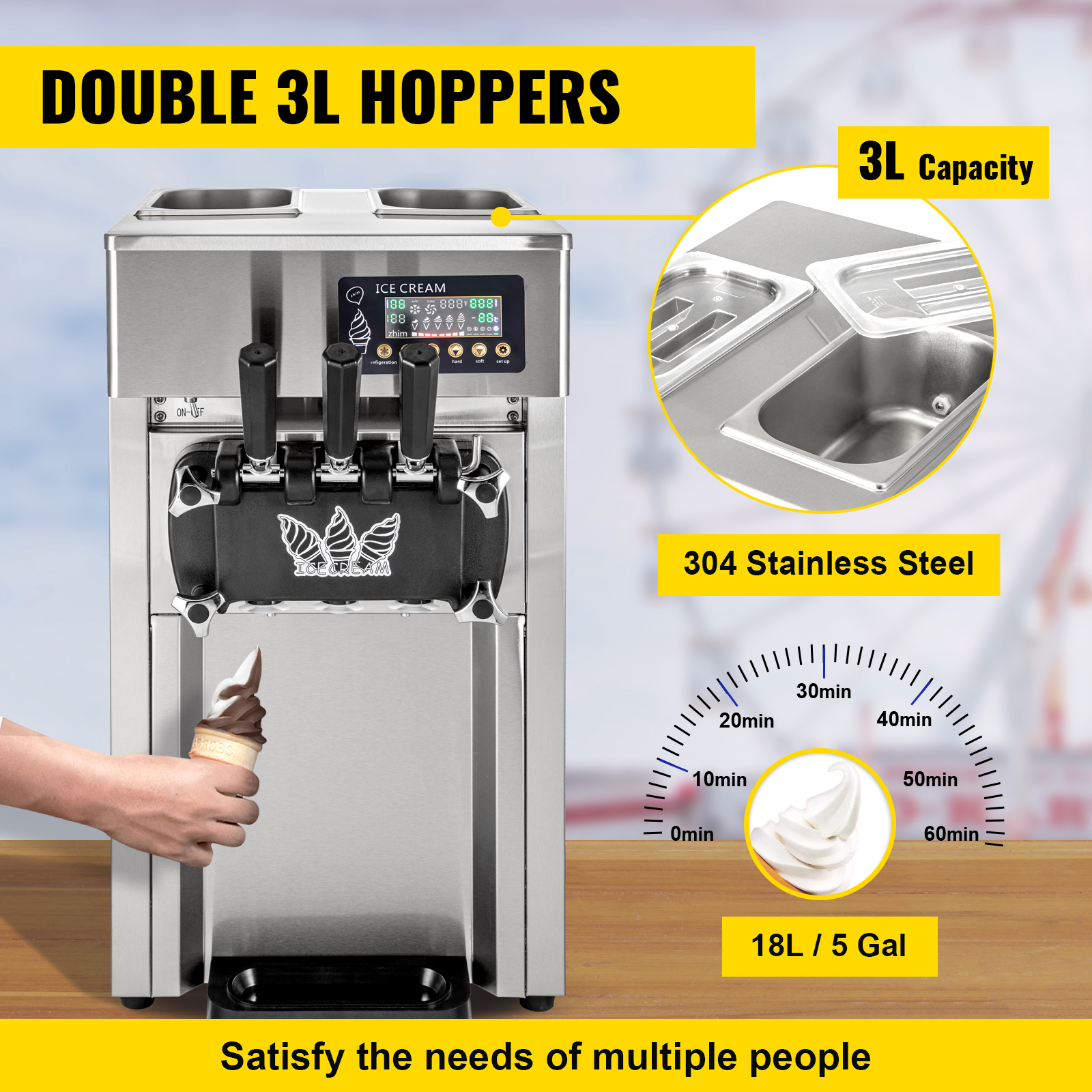 VEVOR Commercial Ice Cream Maker Machine, 2+1 Flavor