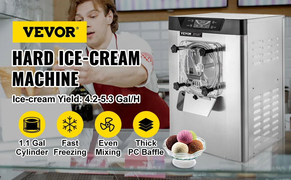 Máquina de helado VEVOR con congelación rápida, mezcla uniforme y un cilindro de 1,1 galones.