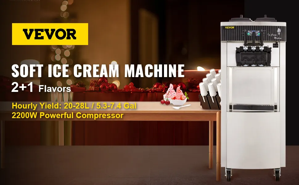 Máquina de helados VEVOR con 2+1 sabores y compresor de 2200w.