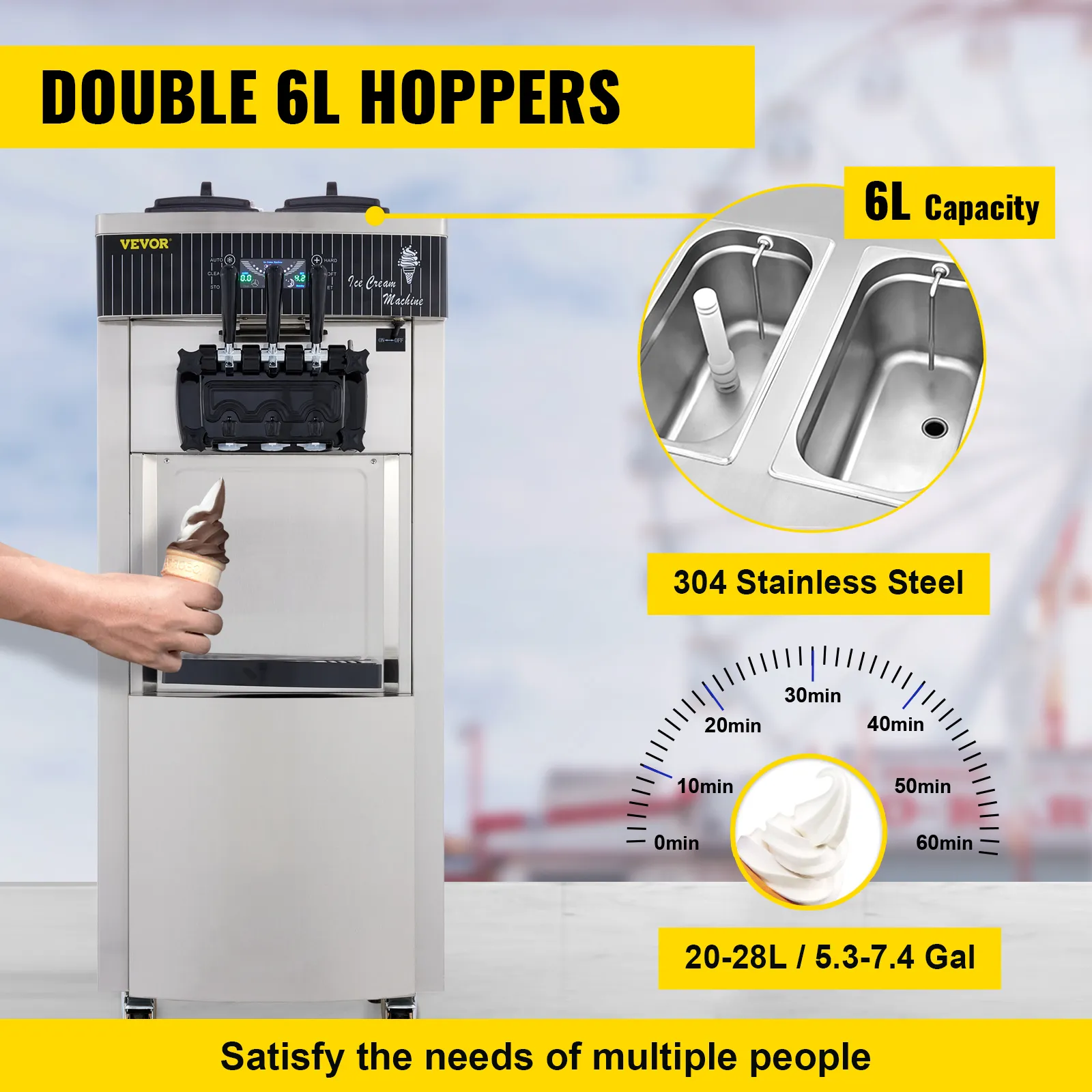 Máquina de helados VEVOR con doble tolva de 6l, acero inoxidable 304.