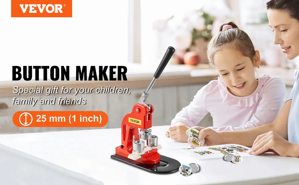 VEVOR button maker machine with 25mm mold, perfect for kids' crafts and family activities.