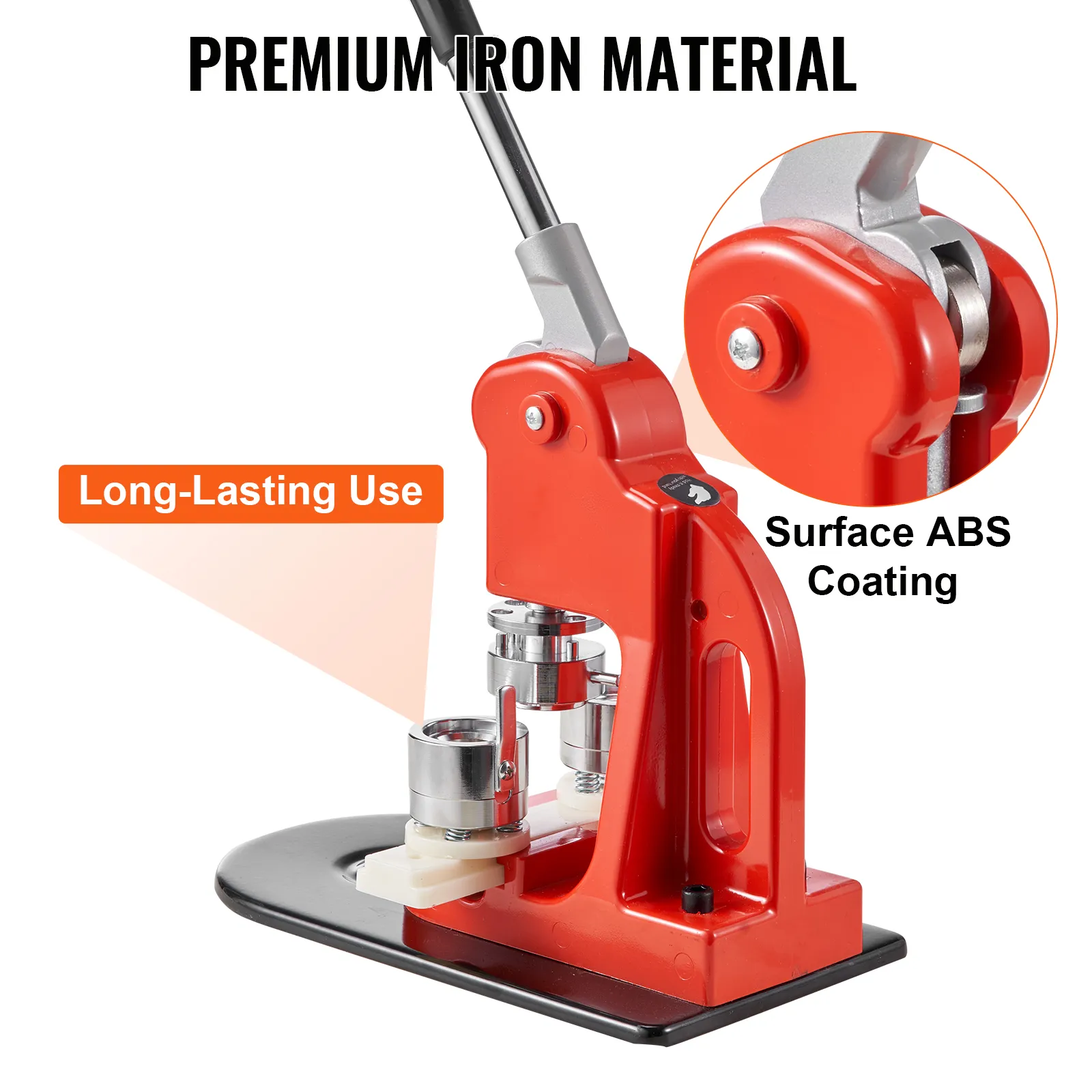 red VEVOR button maker machine with premium iron material and surface abs coating for long-lasting use.