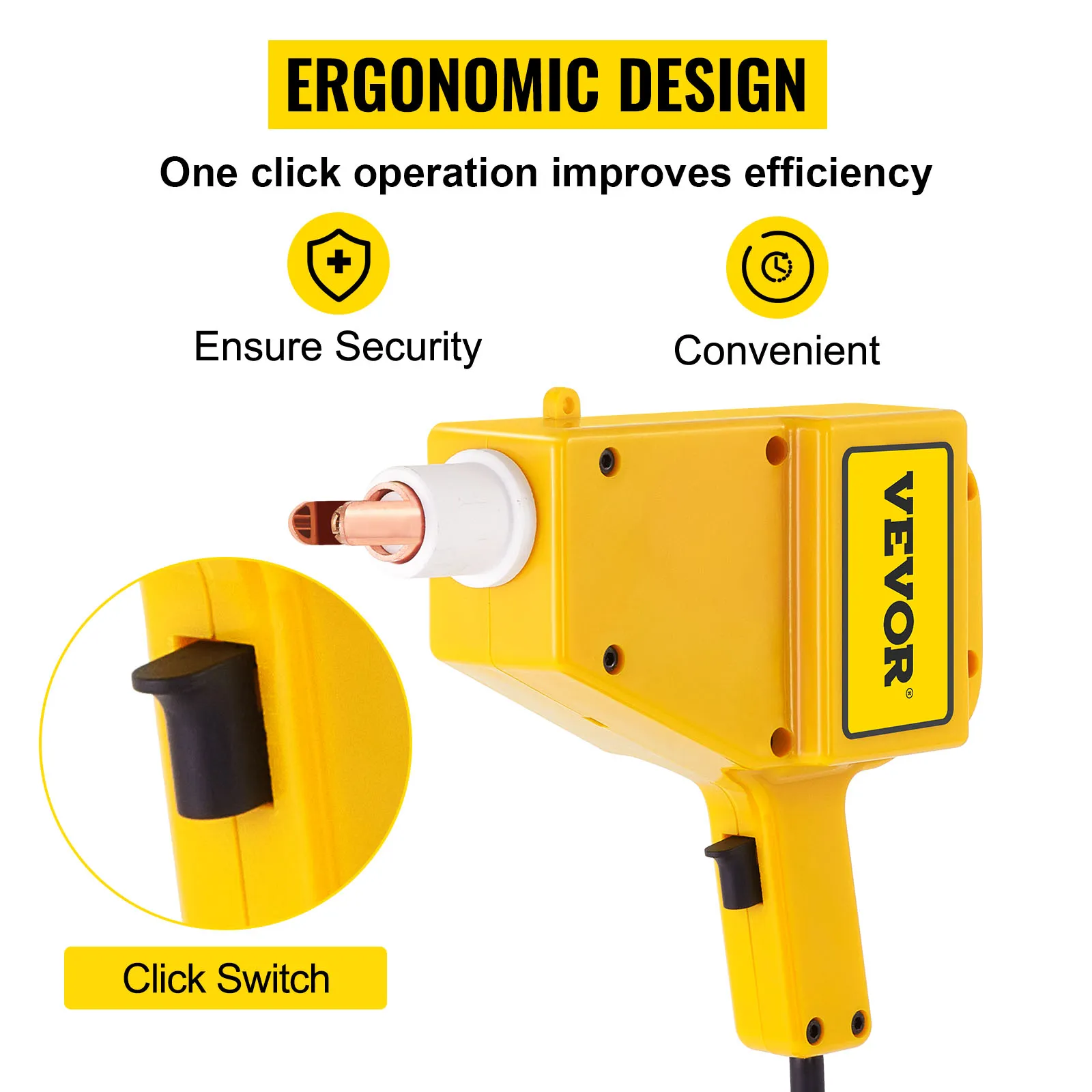 Kit de reparación de abolladuras VEVOR con diseño ergonómico y práctico interruptor de clic.