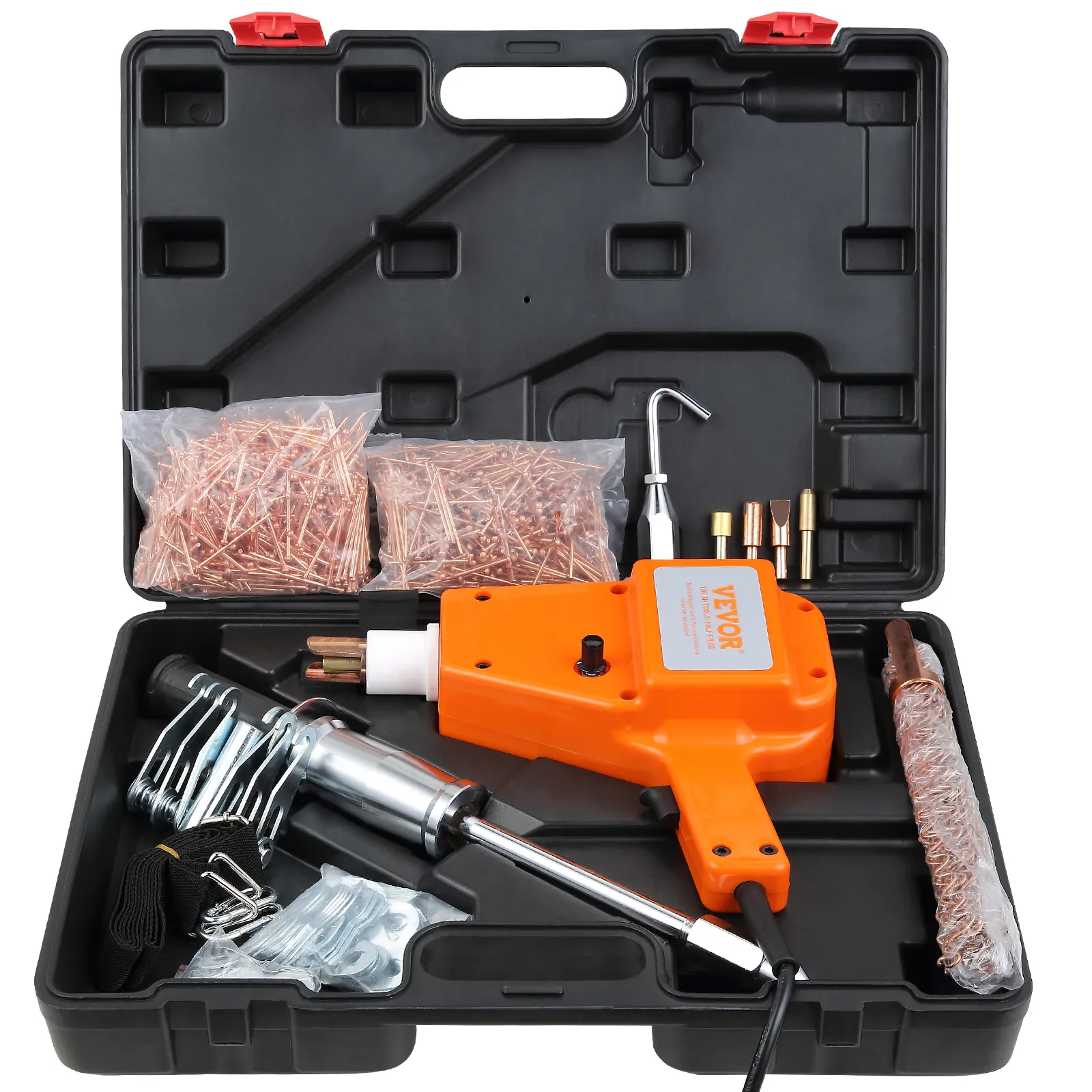 VEVOR dent repair kit in black case with orange tool and various accessories.