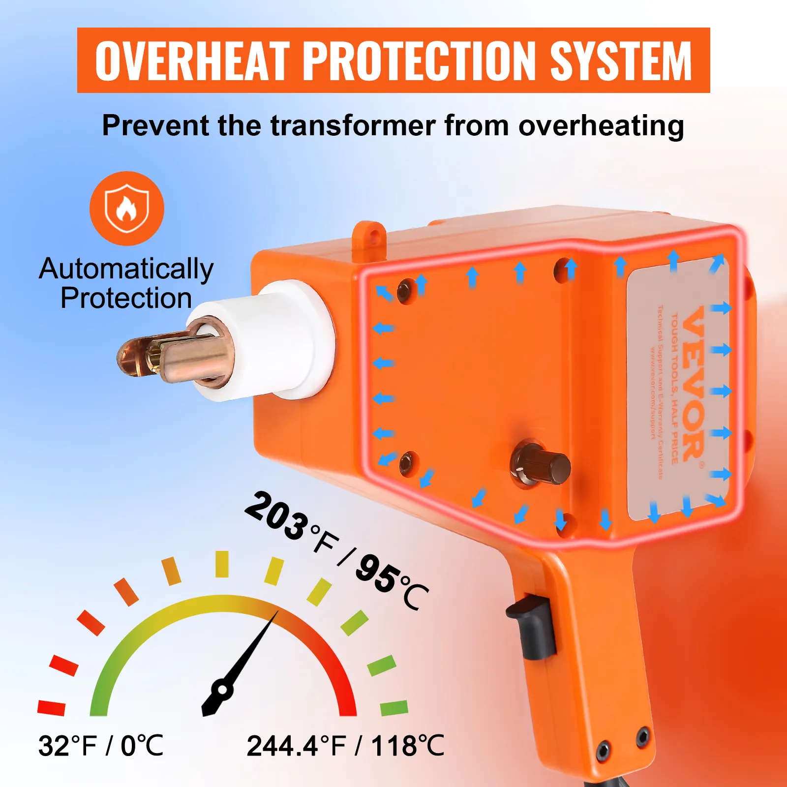 VEVOR dent repair kit with overheat protection and temperature gauge.