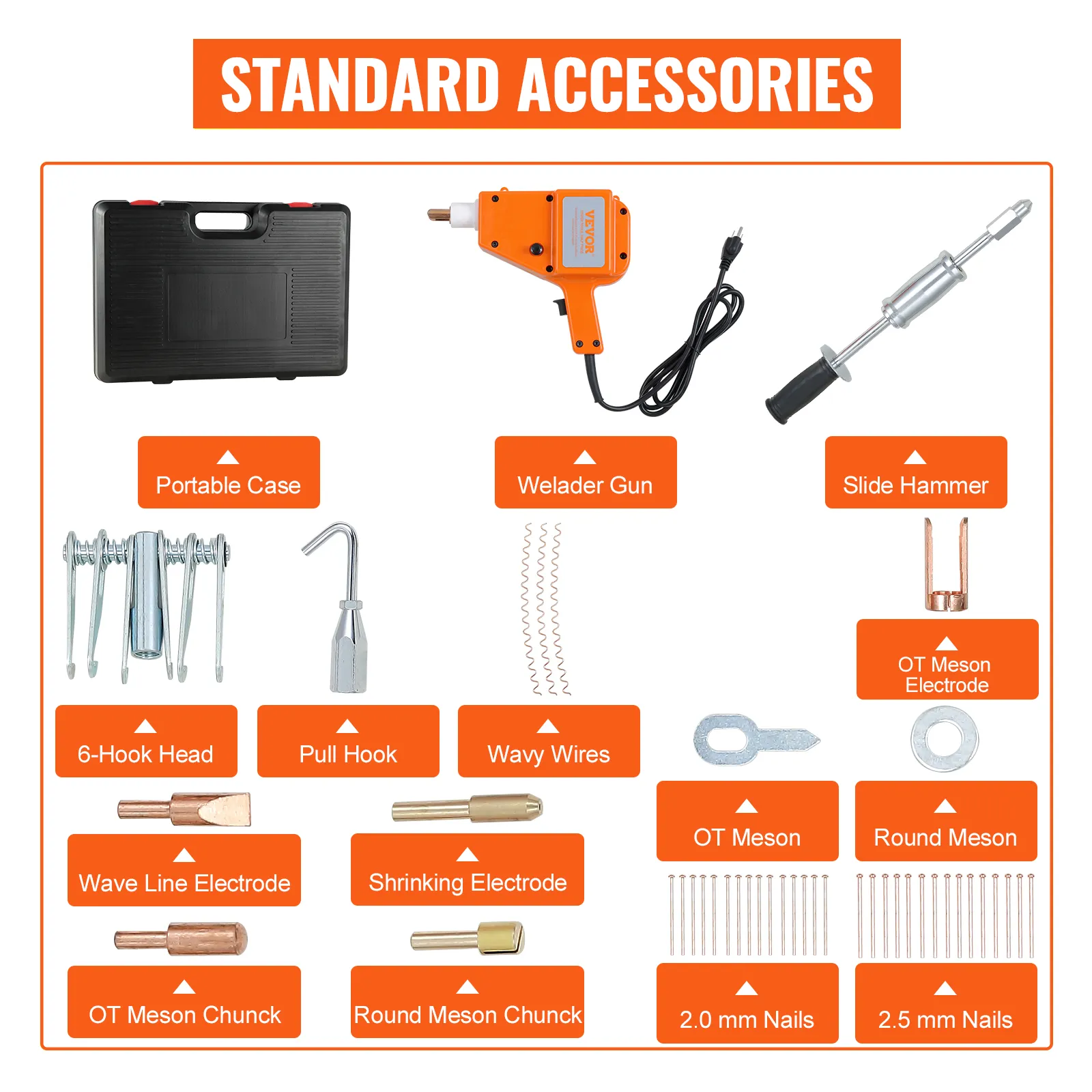 VEVOR dent repair kit, welder gun and slide hammer in portable case.