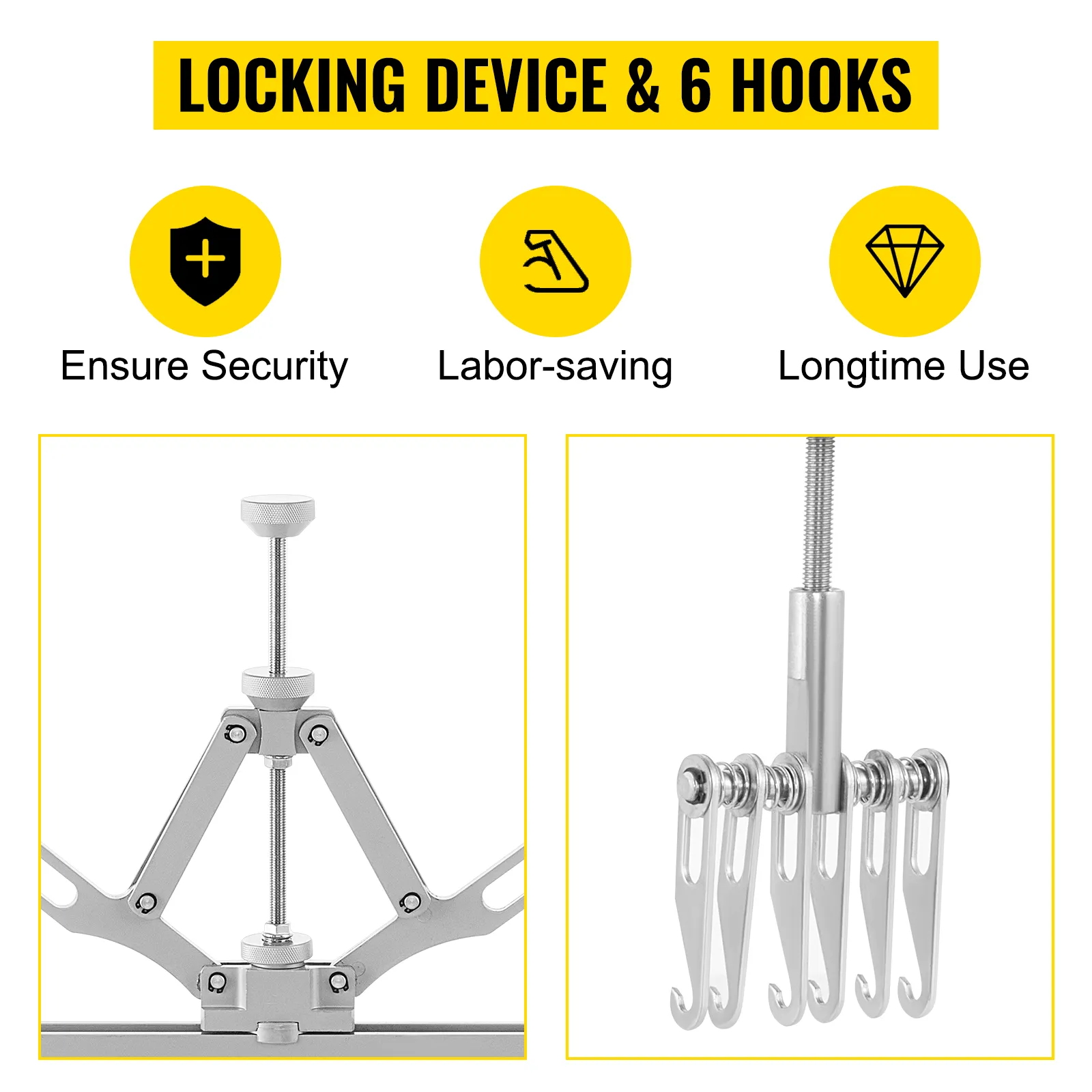 locking device & 6 hooks of VEVOR dent pull lever bar kit, ensure security, labor-saving, and long use.