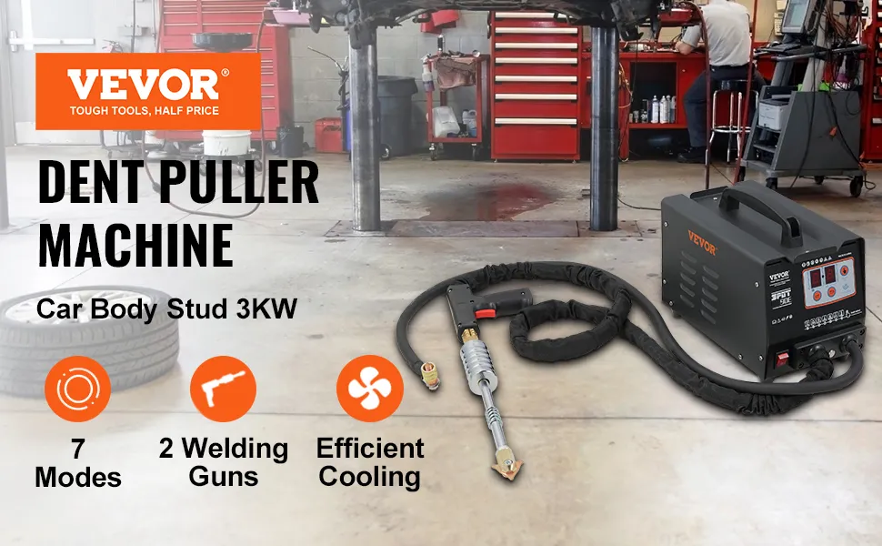 VEVOR panel spot puller for car body repair, featuring 7 modes and efficient cooling.