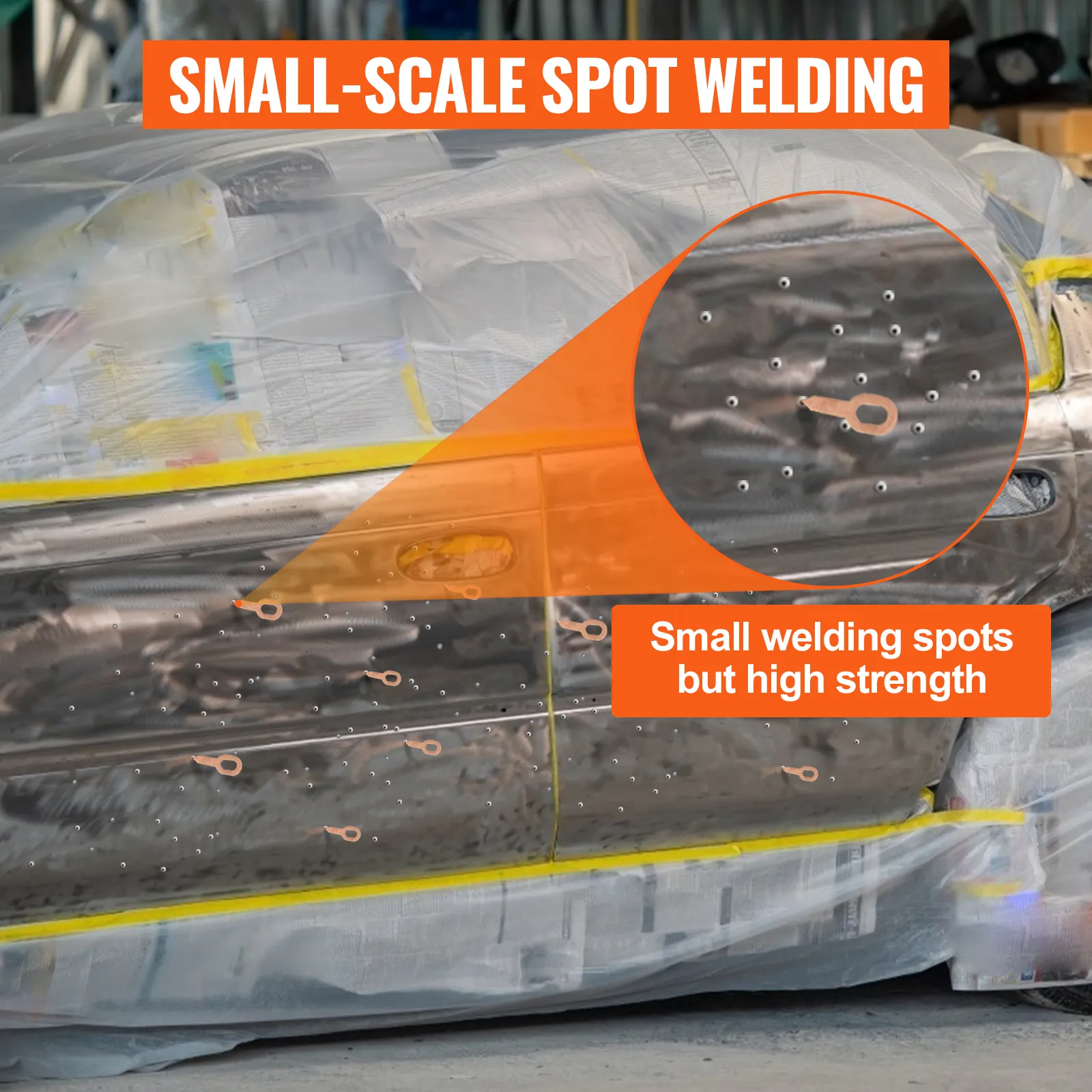 VEVOR panel spot puller used for small-scale spot welding on a vehicle door.