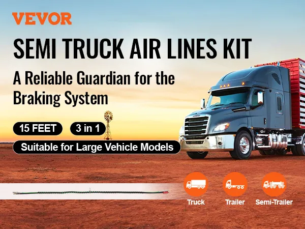 VEVOR semi truck air lines kit, 15 feet, 3 in 1, suitable for large vehicle models, reliable braking.