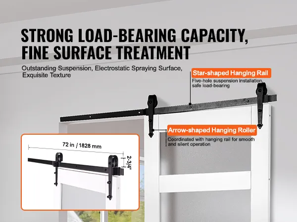 VEVOR barn door kit with strong load-bearing capacity, featuring star-shaped hanging rail and roller.