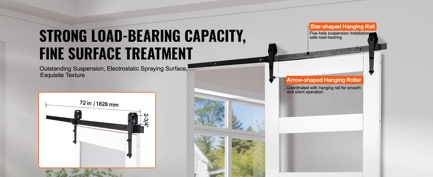 VEVOR barn door kit with strong load-bearing capacity, featuring star-shaped hanging rail and roller.