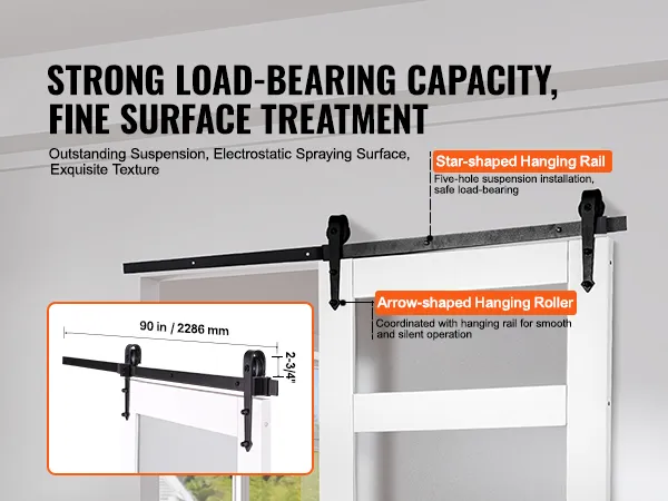 VEVOR barn door kit with star-shaped hanging rail and arrow-shaped hanging roller for smooth operation.
