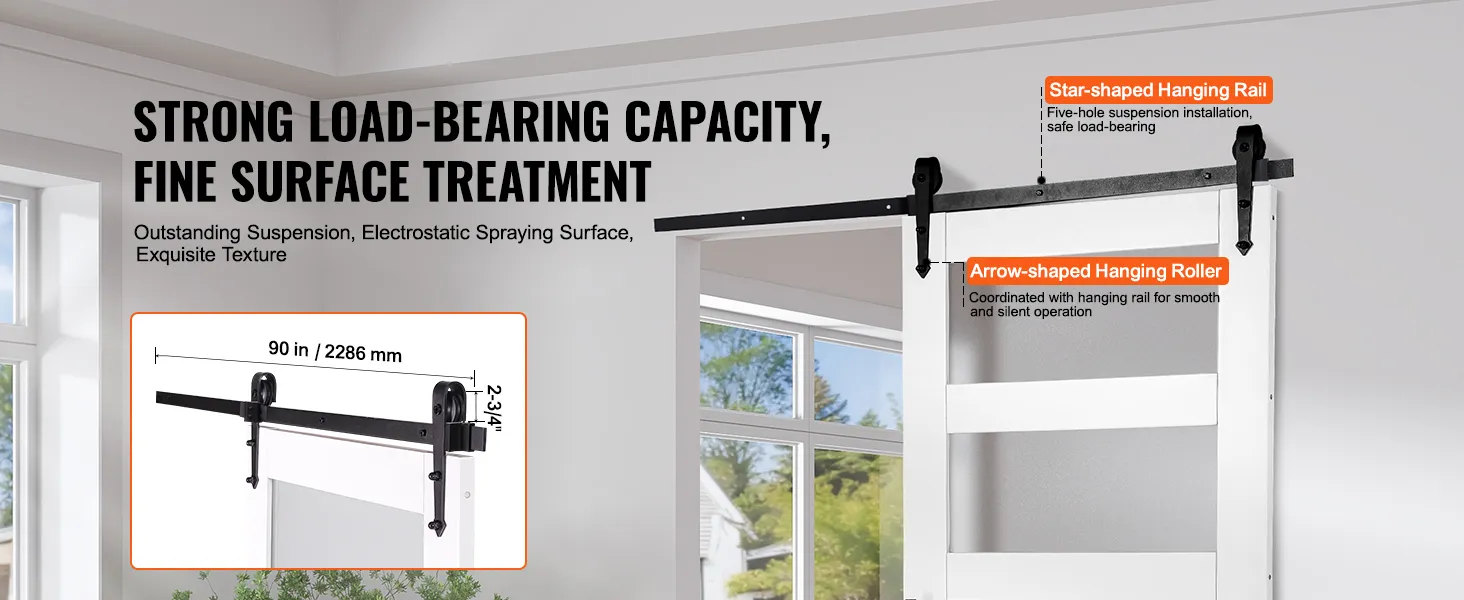 VEVOR barn door kit with star-shaped hanging rail and arrow-shaped hanging roller for smooth operation.