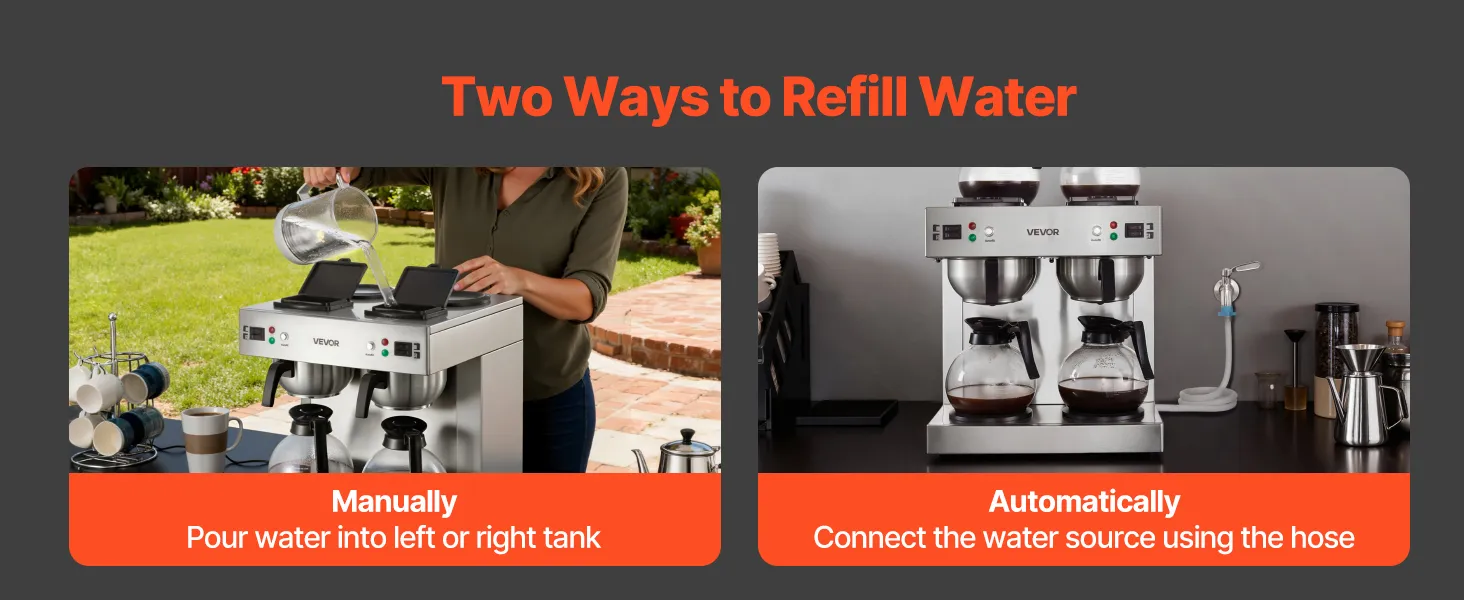 VEVOR Commercial Drip Coffee Maker, 24 Cups Coffee-Maker Machine with 4 Glass Carafes and 4 Decanter Warmer Plates, Stainless Steel Dual-Head Coffee Brewer, for Restaurant, Office, Coffee Shop & Home