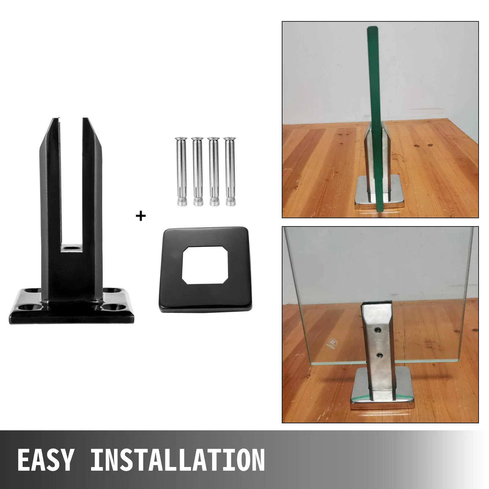 Abrazadera de barandilla de vidrio VEVOR con tornillos y base, fácil instalación, piso de madera.