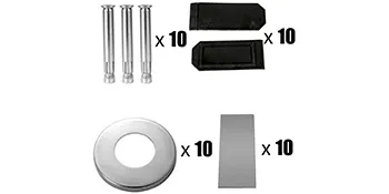 VEVOR Glasgeländer-Klemmteile: Schrauben, Gummipads, Abdeckplatten, Grundplatten. Jeweils 10 Stück.