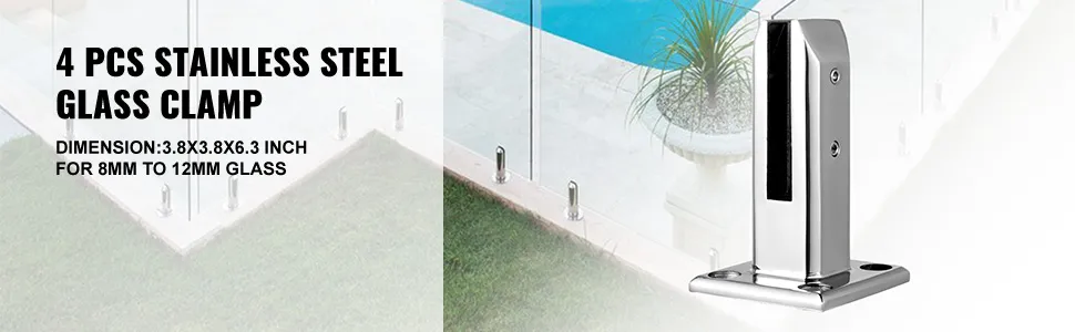 4 pcs stainless steel glass clamp for 8mm to 12mm glass near a pool.