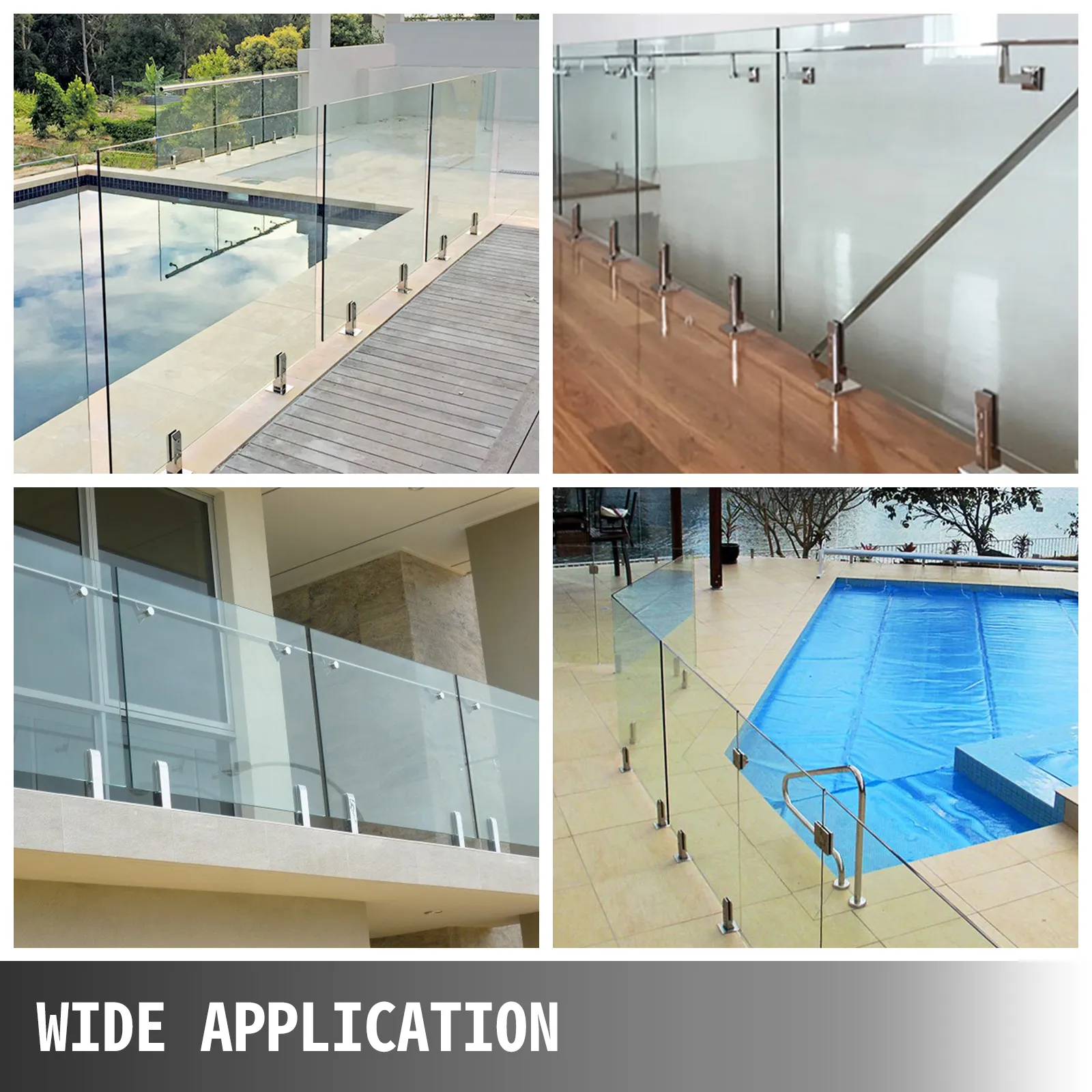 VEVOR glass railing clamp used in pool, balcony, and indoor glass railings. wide application.