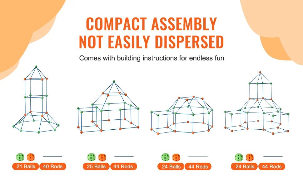 Estructuras de montaje compactas del kit de tienda de campaña VEVOR con 21, 25 y 24 bolas y 40-44 varillas.