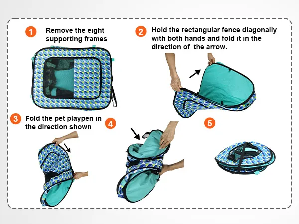 VEVOR foldable pet playpen setup and folding instructions, no installation required, easy storage.
