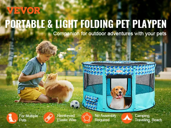 VEVOR pet playpen for camping, traveling, and beach. portable, lightweight, and perfect for multiple pets.