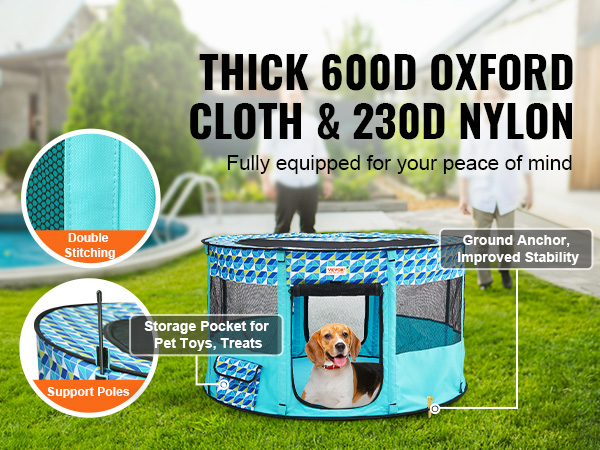 PET 7cm×5m 125cm/loop 旷野池林 VEVOR Foldable Pet Playpen, 44'' x 44'' x 24'' Portable Dog