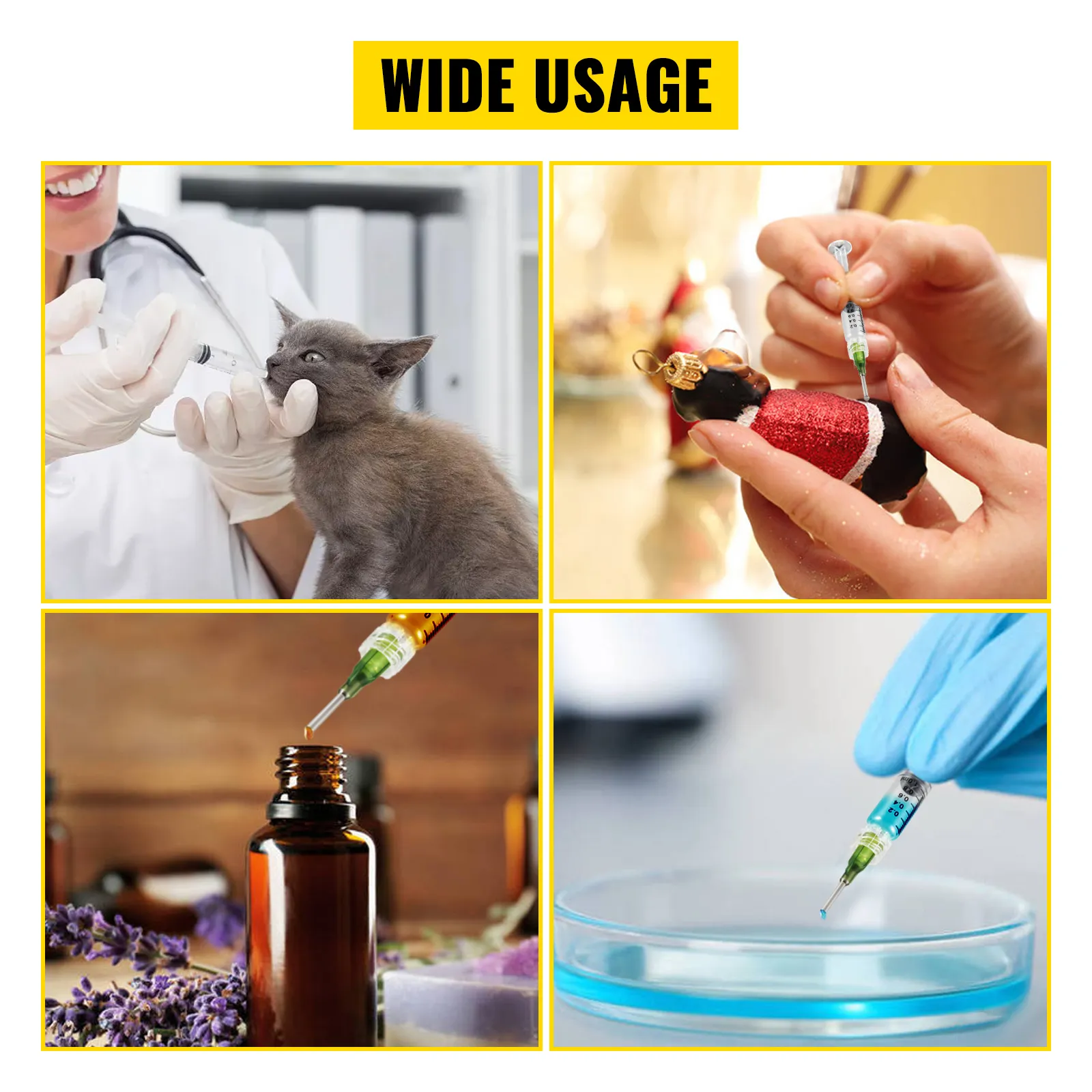 VEVOR glass syringe used for feeding a kitten, craftwork, essential oils, and lab experiments. wide usage.