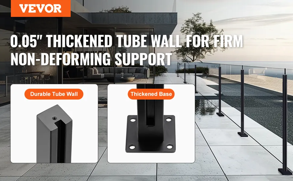 VEVOR glass clamp with durable tube wall and thickened base, offering firm support for outdoor railings.