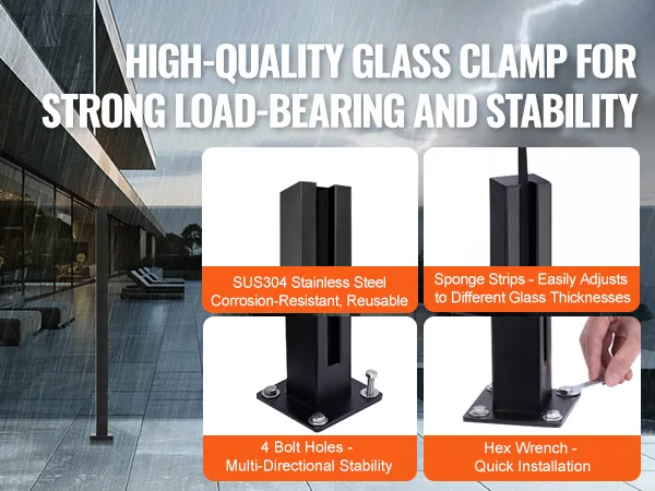 Cokritsm Glass Balustrade Clamps 8-10mm Stainless Steel Glass Clamp, Black Glass Clips Adjustable Glass Bracket For Balustrade Staircase Handrail