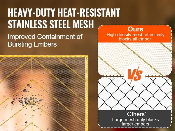 solidna, odporna na ciepło siatka kominkowa VEVOR ze stali nierdzewnej, która lepiej zatrzymuje żar.