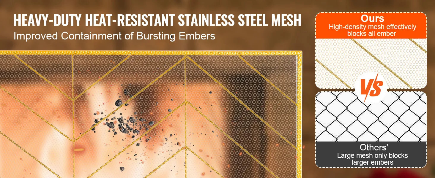 solidna, odporna na ciepło siatka kominkowa VEVOR ze stali nierdzewnej, która lepiej zatrzymuje żar.