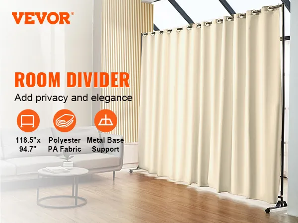 VEVOR room divider in a modern living room for added privacy and elegance, featuring pa fabric and metal support.