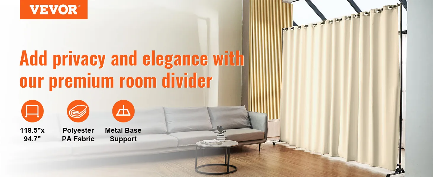 VEVOR room divider in a modern living room for added privacy and elegance, featuring pa fabric and metal support.